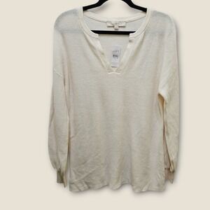 LOFT Women's XS Cream Cotton Blend Long Sleeve V Neck Knit Sweater Top New
